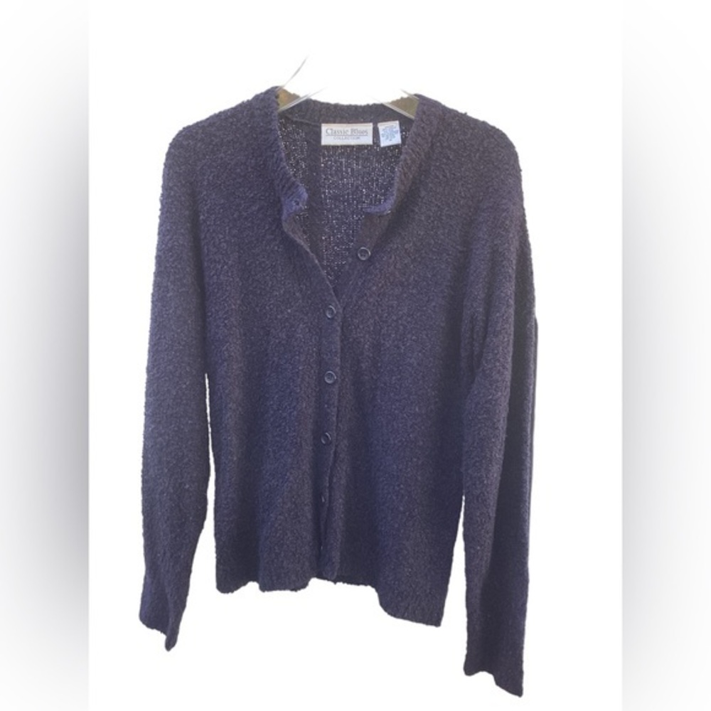 ❣️ Dark Blue Cardigan Wool Acrylic Button Up Sweater Boucle